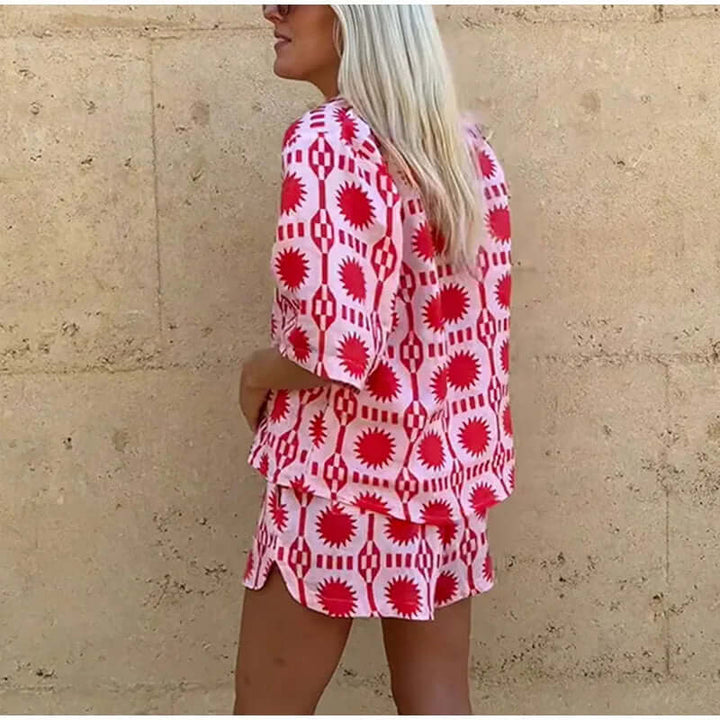 Women's Geometric Print Co-ord Set: Relaxed Fit Shirt & Shorts