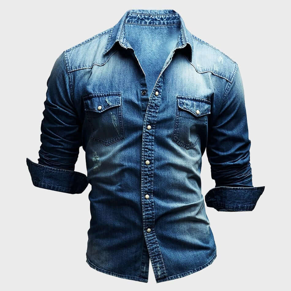 Men's Long-Sleeve Denim Shirt: Casual Button-Down Top