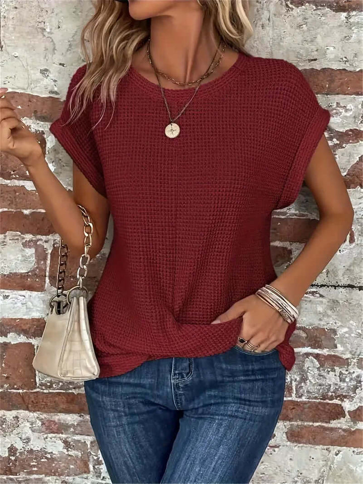 Lightweight Breathable Cotton Blend Top - Casual Round Neck Short Sleeve