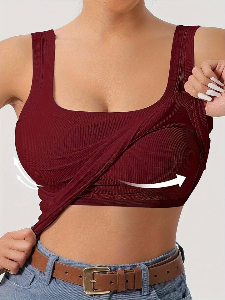 Women's Ribbed Crop Tank Top with Built-in Support