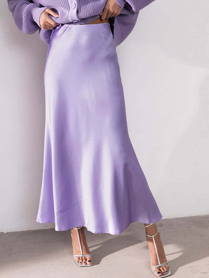 Women's Elegant A-Line Satin Midi Skirt