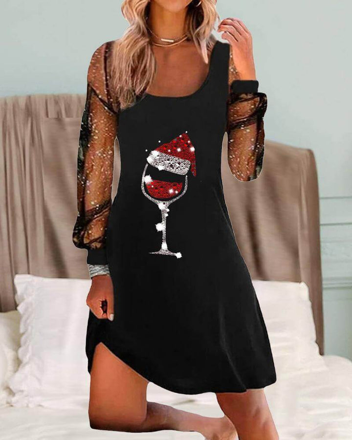 Elegant Wine Glass Print Dress