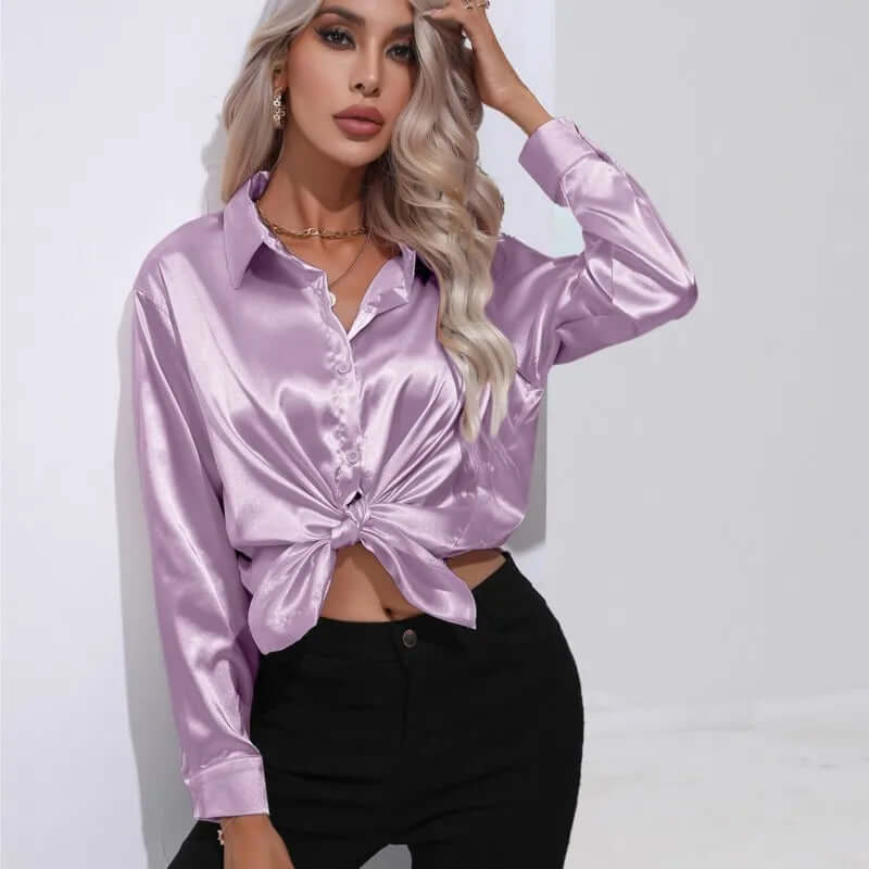 Women's Elegant Satin Long-Sleeve Blouse
