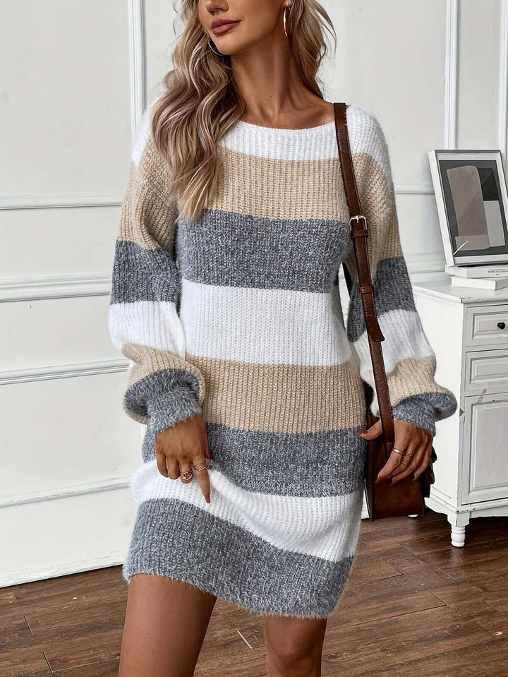 Women's Relaxed Fit Striped Knit Sweater Dress