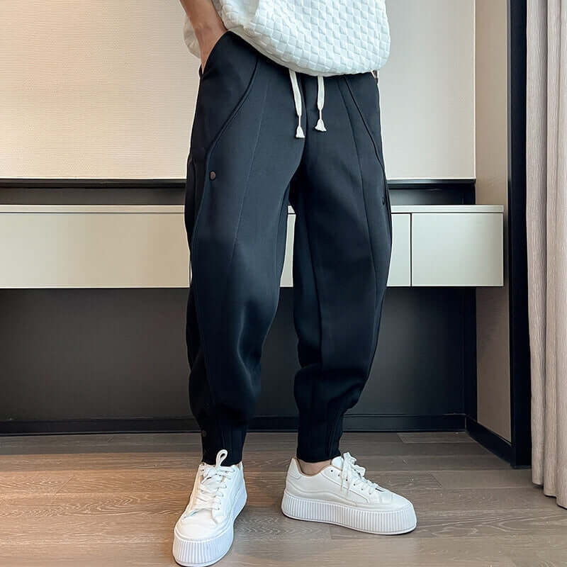 Men's Tapered Cotton Blend Joggers: Elastic Waistband & Cuffed Ankles