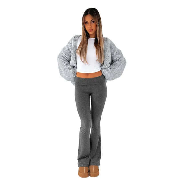 Women's Flared Trousers: Stretch, Low Rise, Foldable Waistband