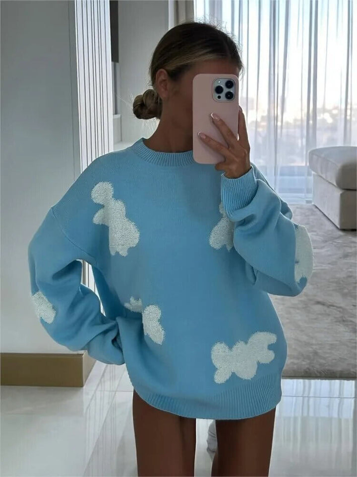 Women's Heart Print Loose Fit Sweater