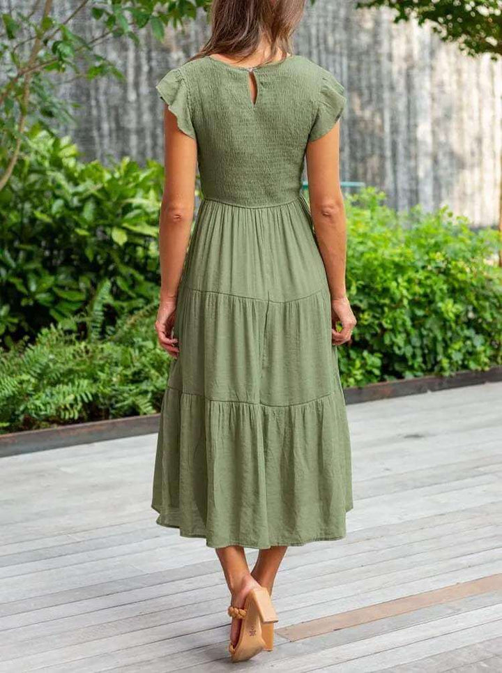 Women's A-Line Midi Dress with Flutter Sleeves