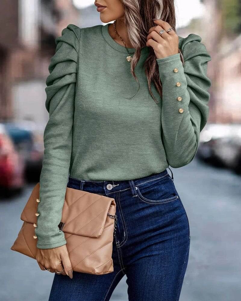 Women's Casual Puff Sleeve Blouse: Long Sleeve Top