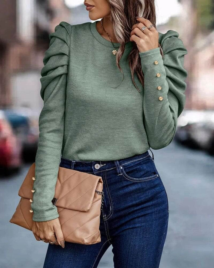 Women's Casual Puff Sleeve Blouse: Long Sleeve Top