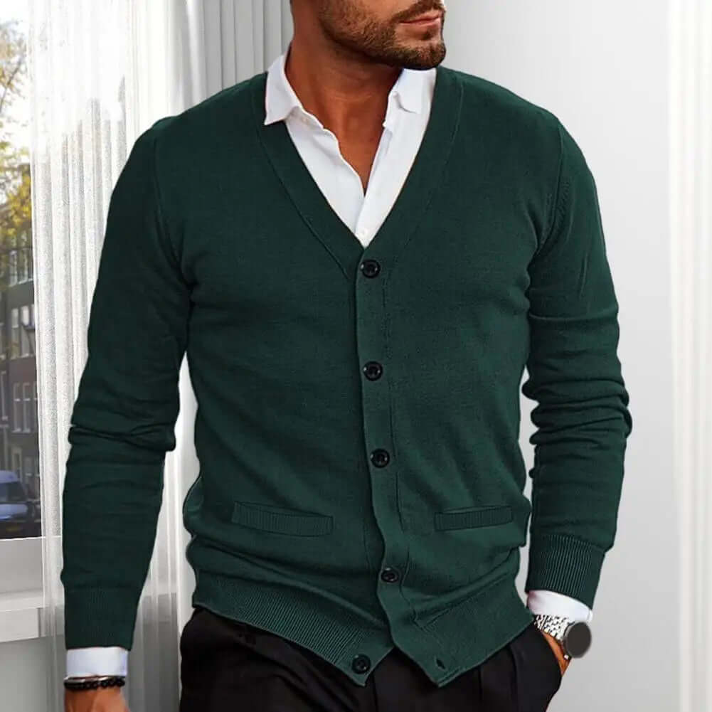 Men's Casual Knitted V-Neck Cardigan - Warm & Stylish