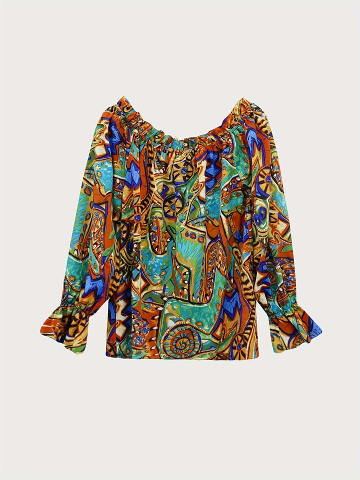 Women's Off-Shoulder Boho Blouse - Long Sleeve Top