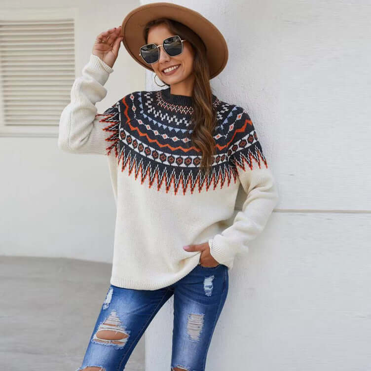 Women's Long-Sleeve Knitted O-Neck Sweater