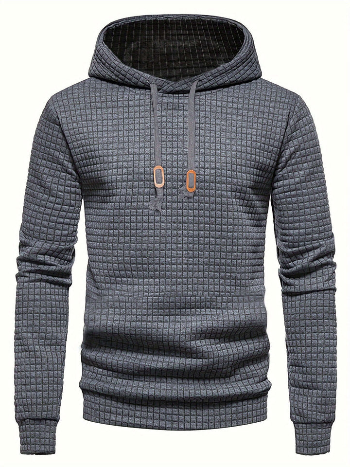 Men's Quilted Hoodie: Regular Fit Pullover with Drawstring