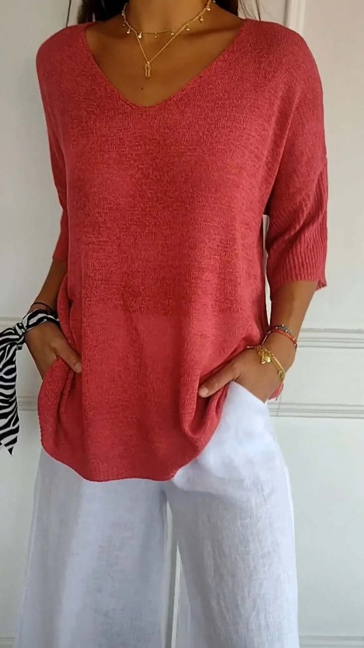 Women's Relaxed V-Neck Knit Top