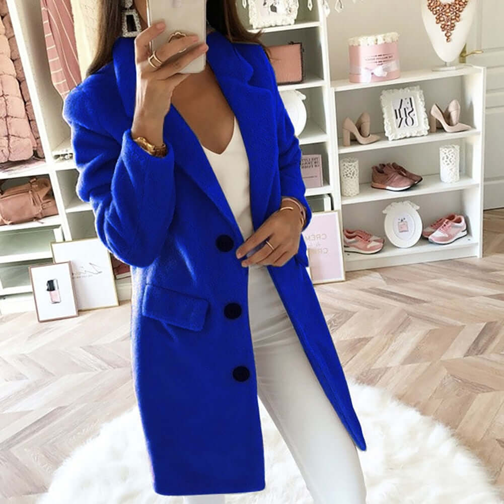 Women's Lapel Collar Double Breasted Wool Blend Coat