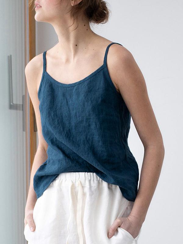 Women's Relaxed Linen Blend Spaghetti Strap Top