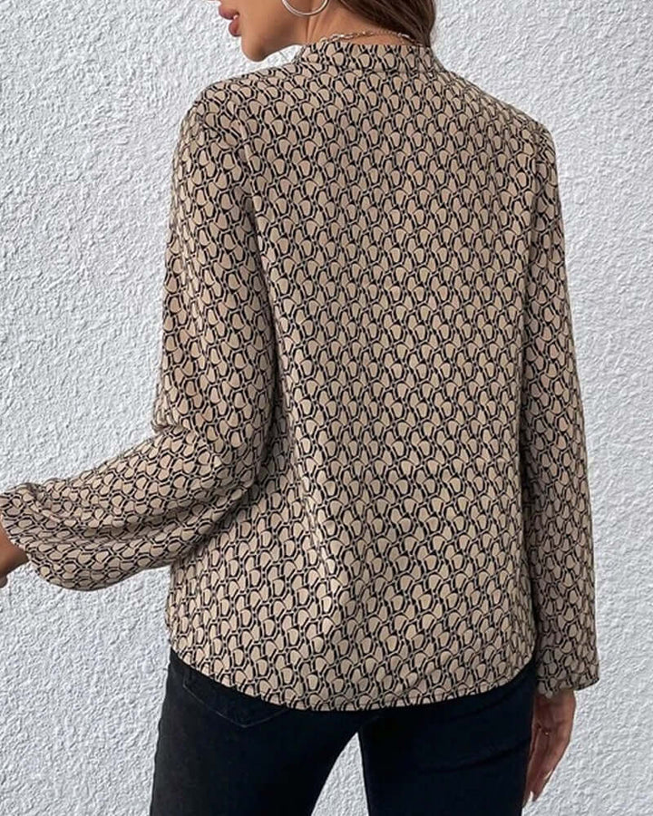 Women's Printed Long Sleeve V-Neck Blouse