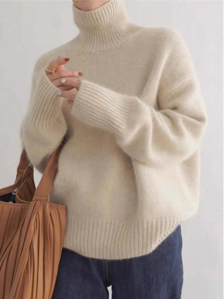 Women's High Neck Loose Knit Sweater - Cozy & Stylish