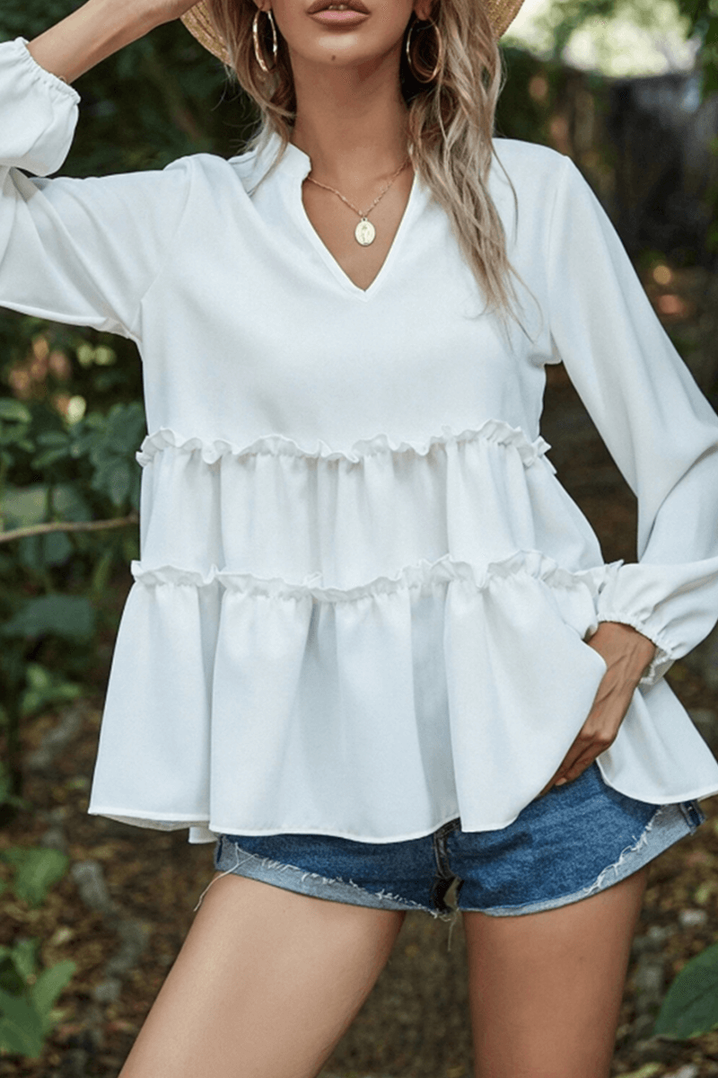 Women's V-Neck Split-Joint Ruffle Top