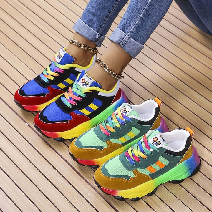 Women's Colorful Chunky Sneakers: Breathable Mesh Casual Shoes