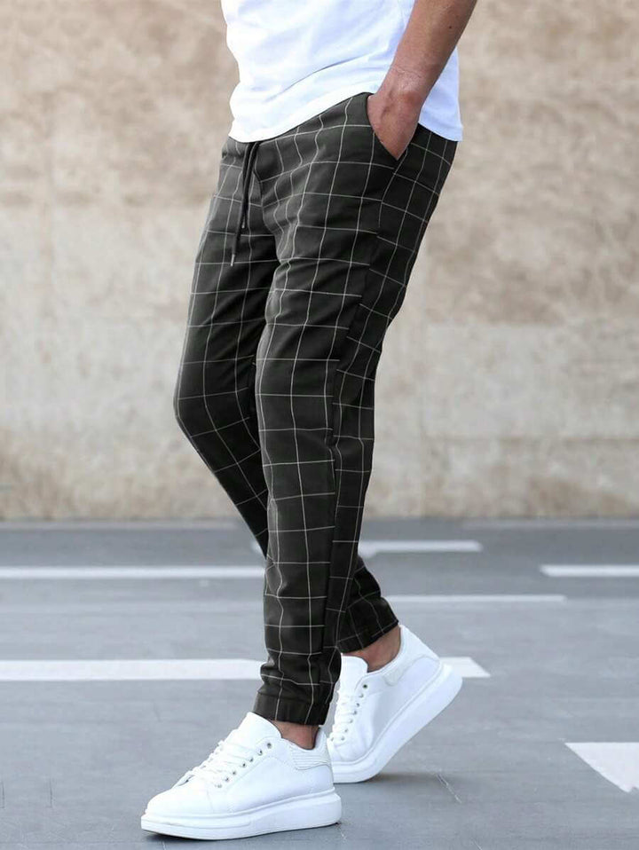 Men's Slim Fit Plaid Casual Trousers