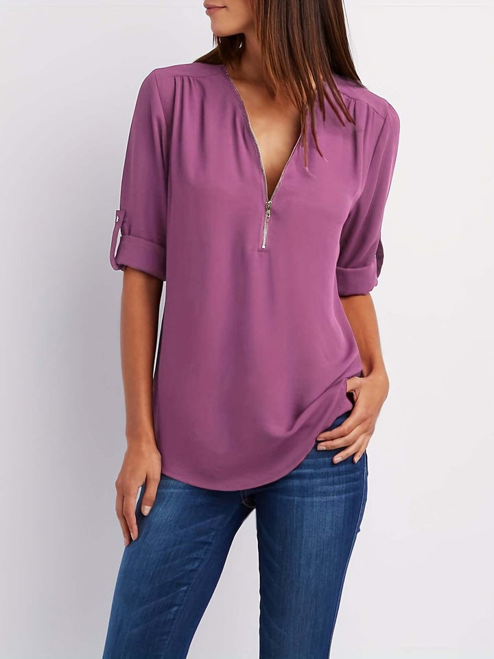 Women's Half-Zip Formal Blouse: Versatile & Stylish Top