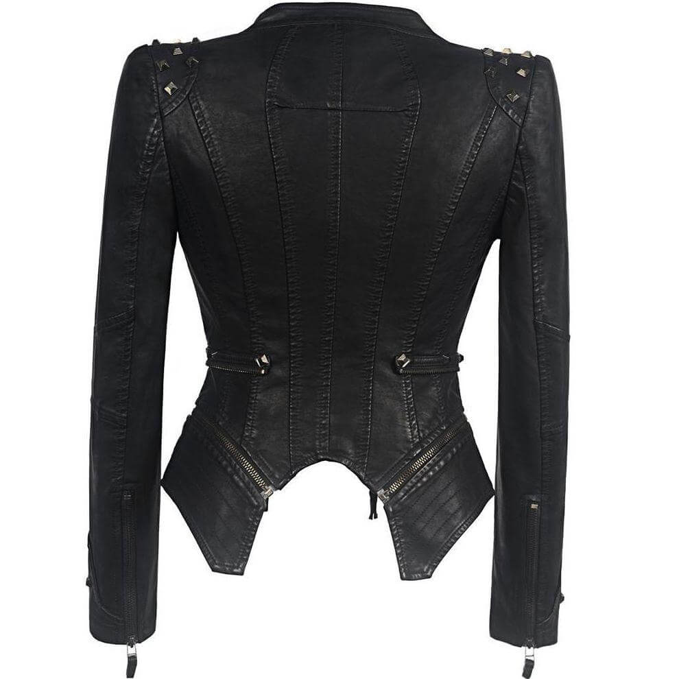Women's Stylish Studded PU Leather Jacket