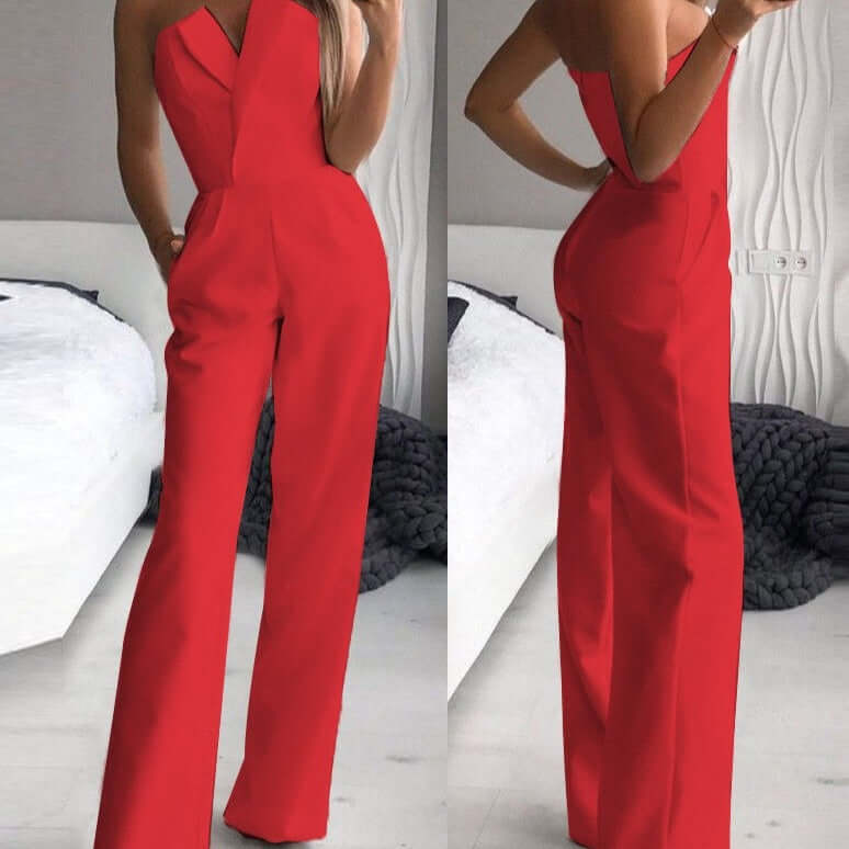 Elegant Wide-Leg Jumpsuit: Strapless Off-Shoulder Formal Wear