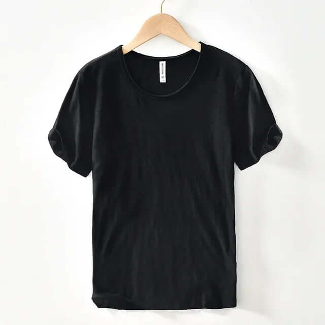 Men's Slim Fit Cotton T-Shirt - Crew Neck, Rolled Sleeves