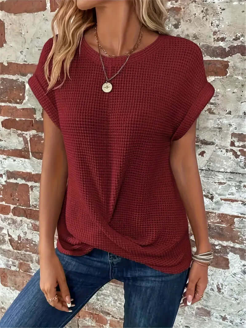 Lightweight Breathable Cotton Blend Top - Casual Round Neck Short Sleeve