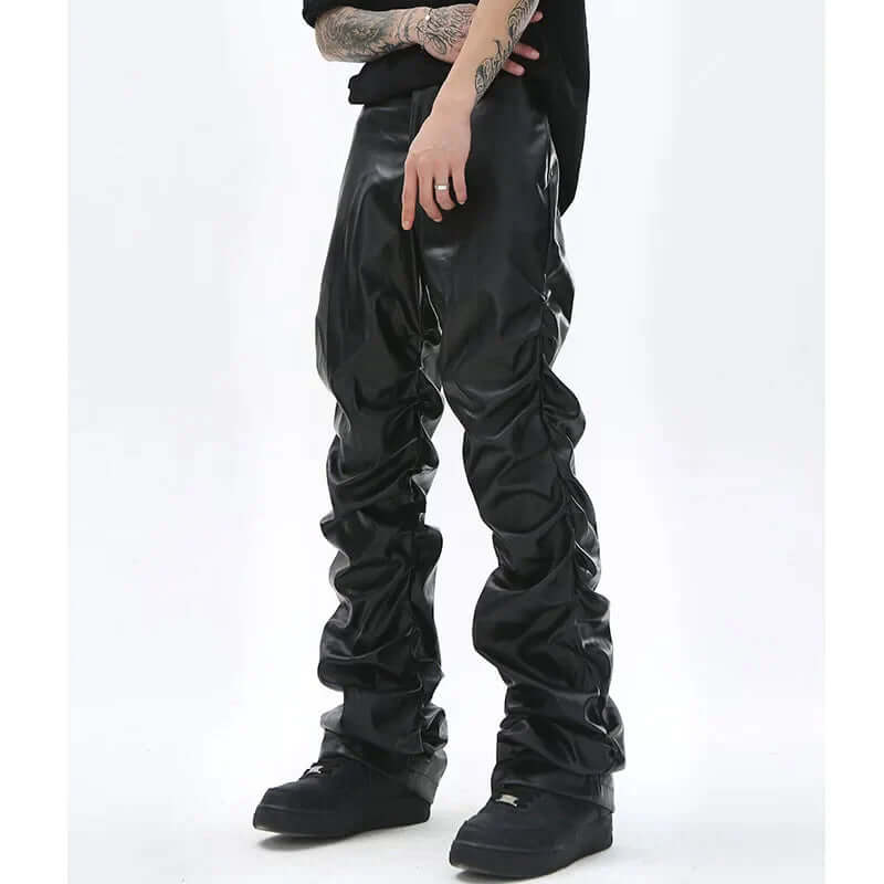 Men's Relaxed Fit Leather Trousers: Full Length, Durable Design