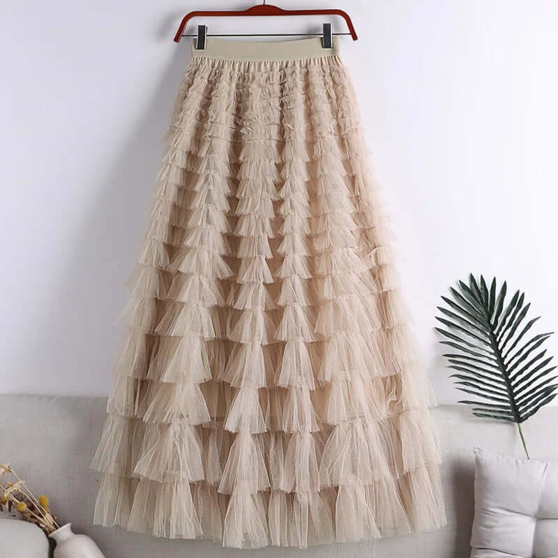 Elegant Layered Tulle Midi Skirt