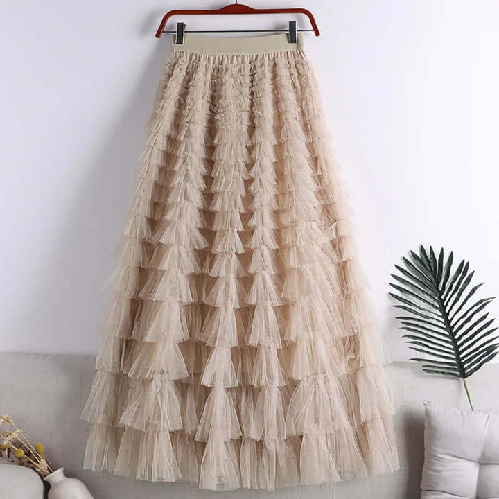 Women's High-Waisted Flowing Tiered Maxi Skirt