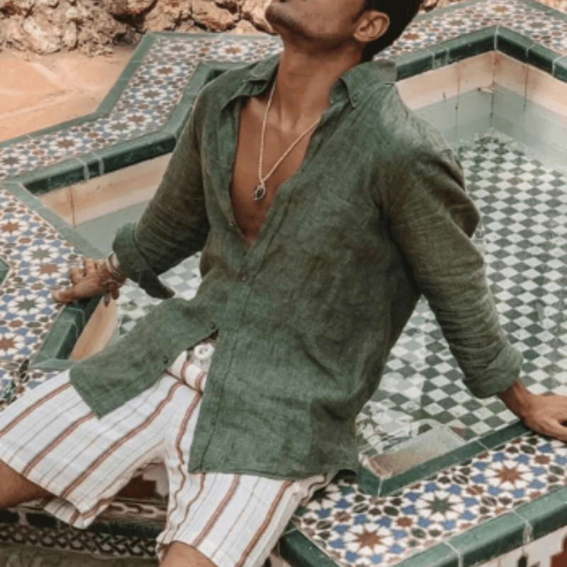 Men's Relaxed Linen Shirt: Breathable Long Sleeve Top