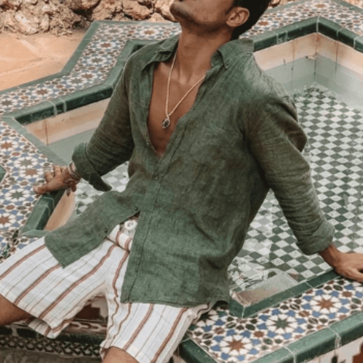 Men's Relaxed Linen Shirt: Breathable Long Sleeve Top