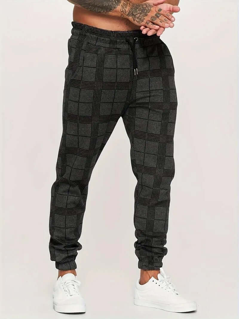 Men's Casual Plaid Joggers with Adjustable Elastic Waistband