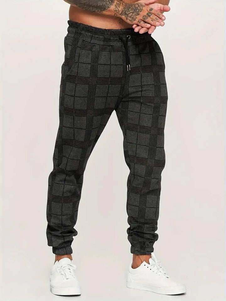 Men's Casual Plaid Joggers with Adjustable Elastic Waistband