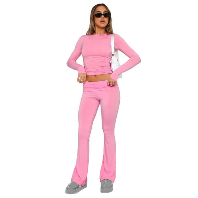 Women's Flared Trousers: Stretch, Low Rise, Foldable Waistband