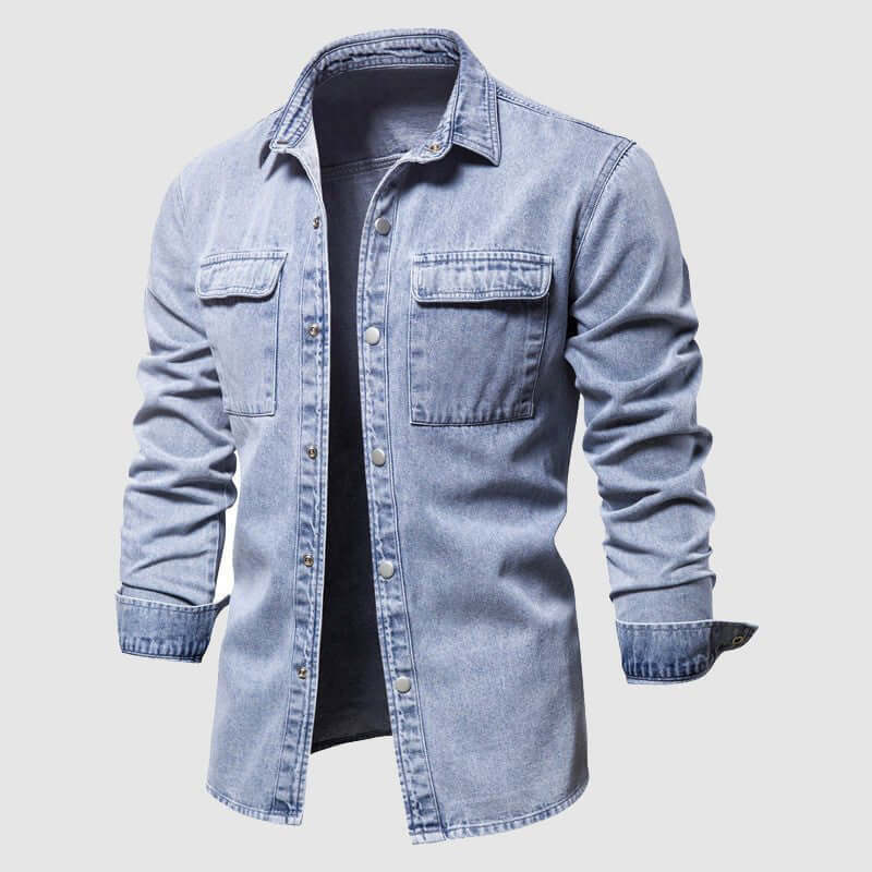 Men's Denim Shirt with Chest Pockets: Relaxed Fit
