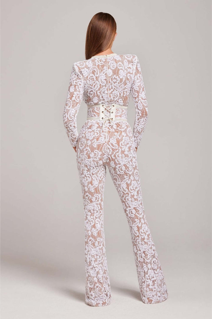 Sequin Lace Jumpsuit: Elegant Long Sleeve Fitted Jumpsuit