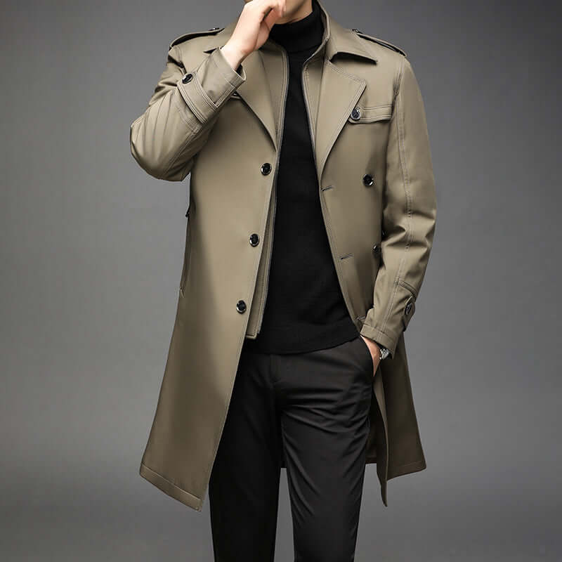 Men's Classic Trench Coat: Double-Breasted, Notched Lapel