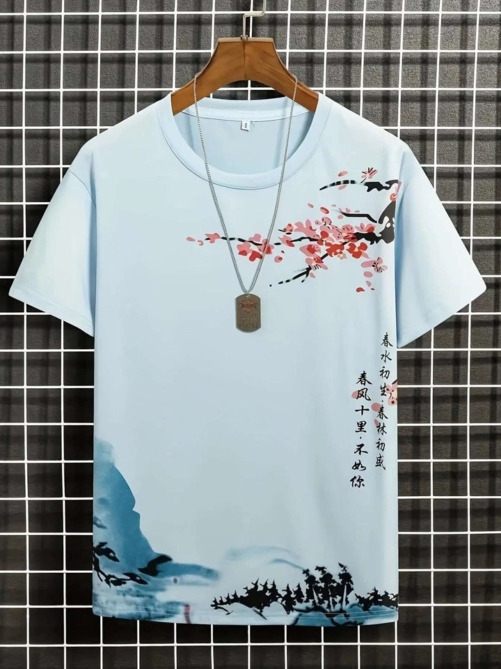 Men's Artistic Blossom & Wave Short Sleeve T-Shirt
