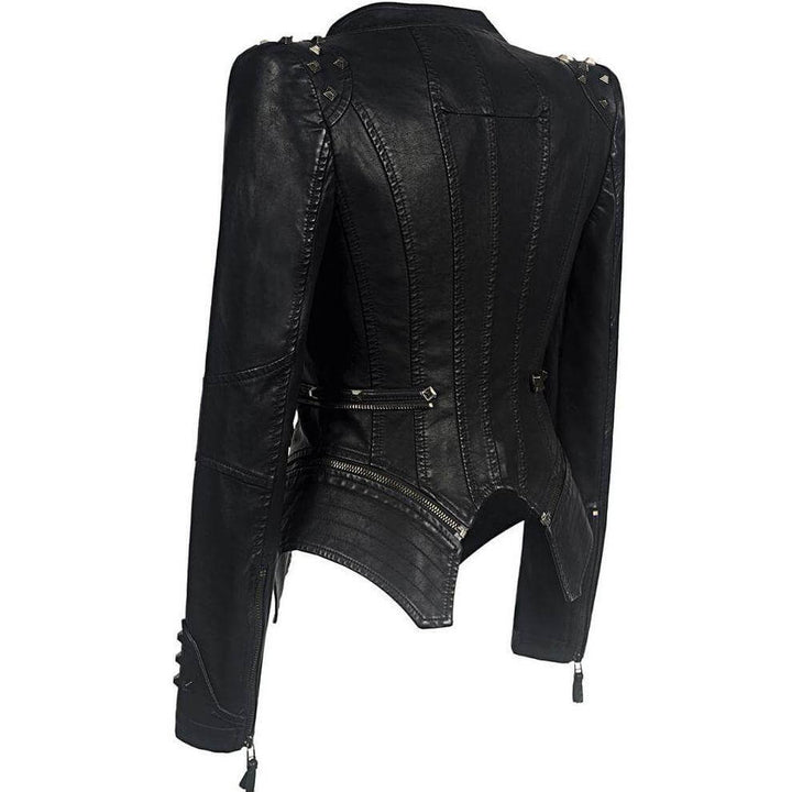 Women's Stylish Studded PU Leather Jacket