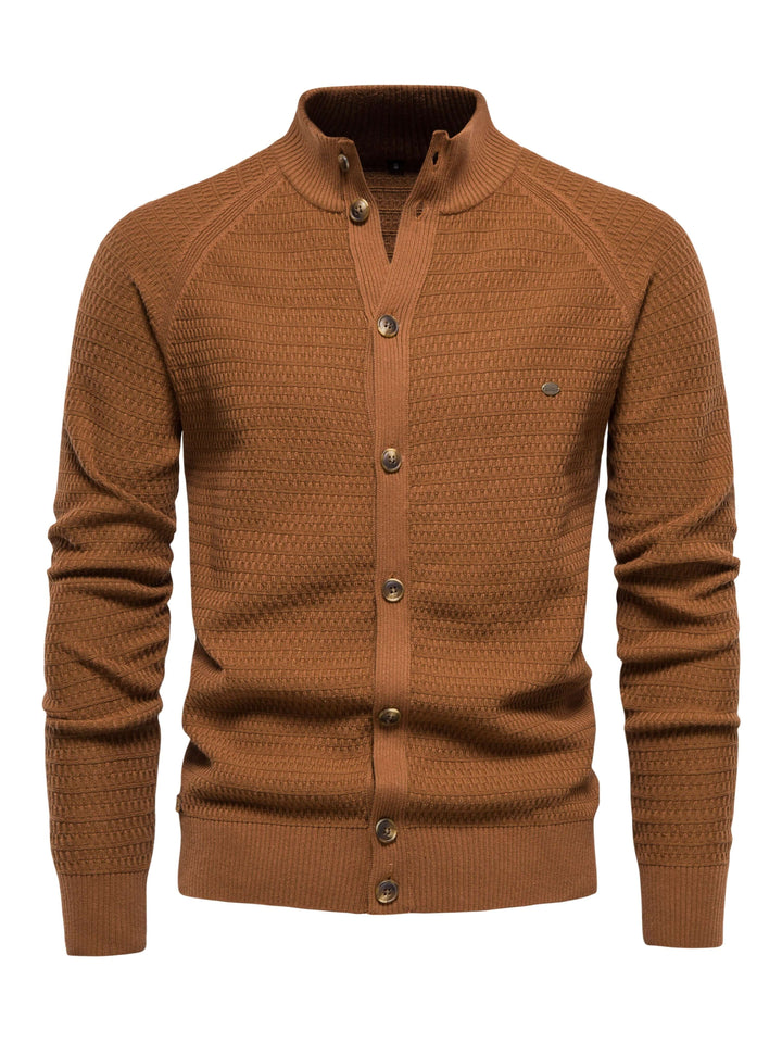 Men's Stand Collar Buttoned Cotton Sweater