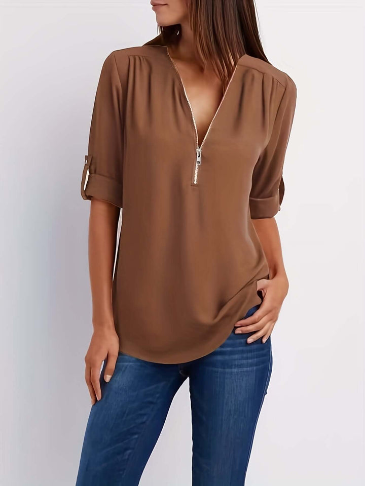 Women's Half-Zip Formal Blouse: Versatile & Stylish Top