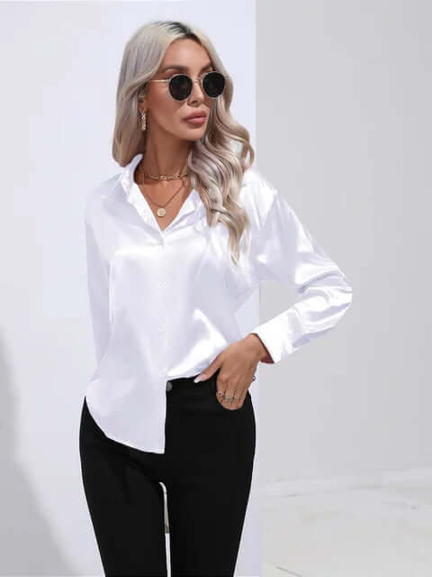 Women's Elegant Satin Long-Sleeve Blouse