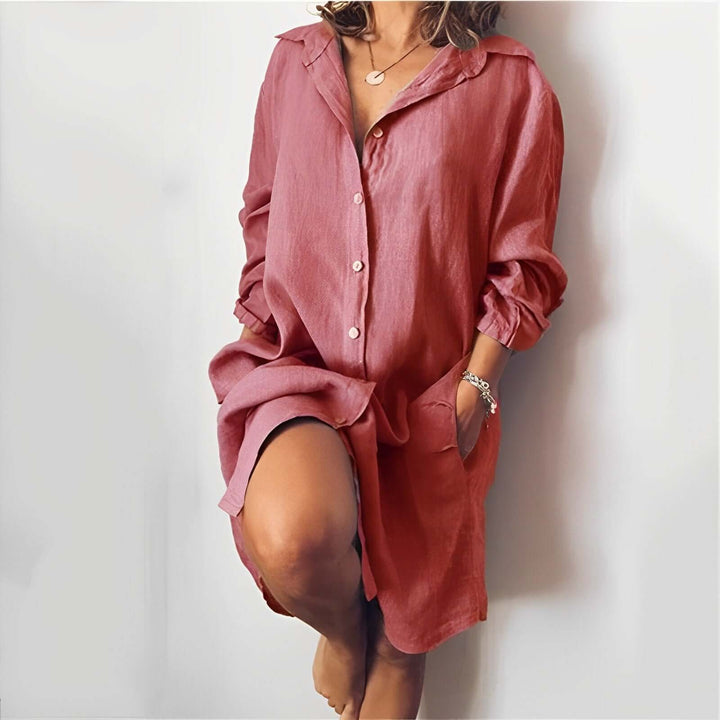 Women's Long Sleeve Shirt Dress: Casual, Breathable, Pocket Detail