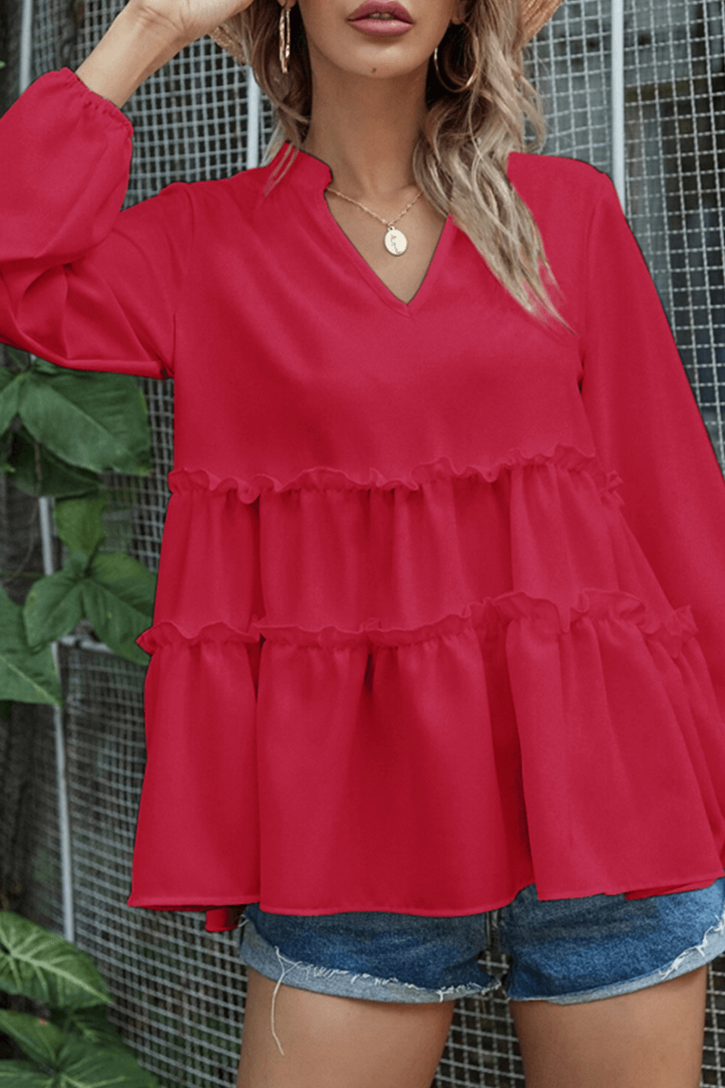 Women's V-Neck Split-Joint Ruffle Top