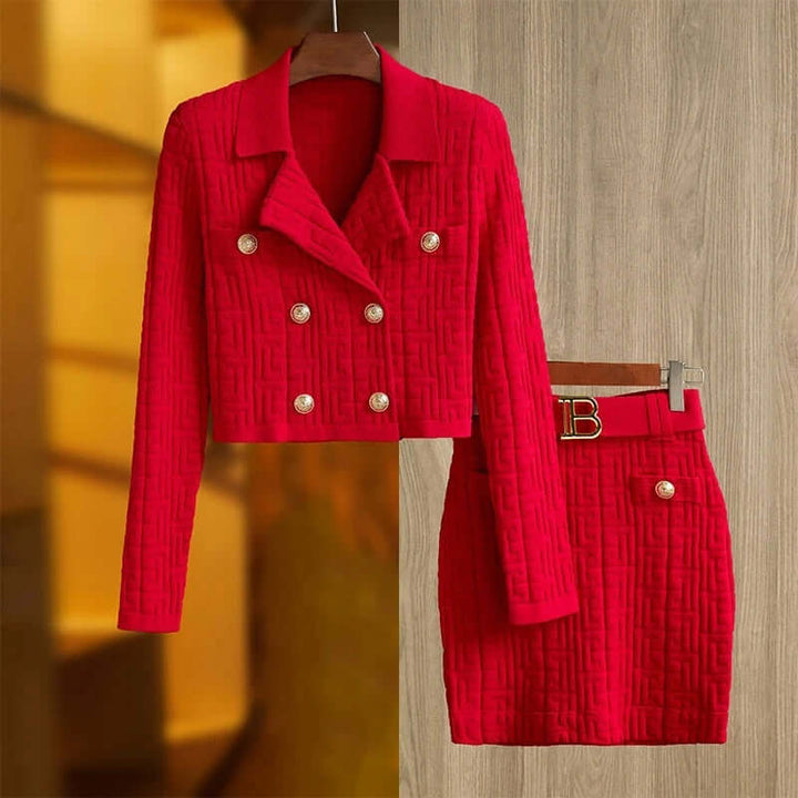 Women's Double-Breasted Top & Skirt Set